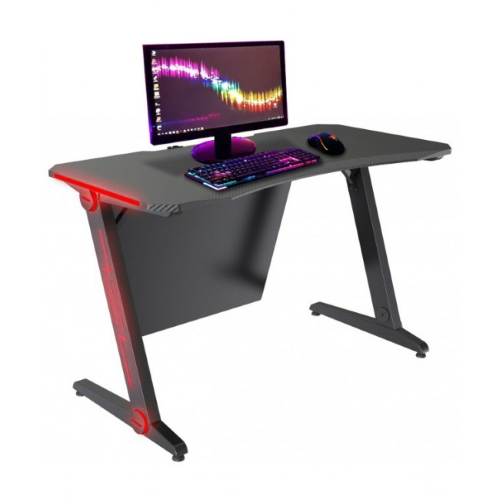 Scrivania gaming ergonomica o portacomputer CON LED MULTICOLORE 120 x 60  H.76 - COLORE STRUTTURA NERA CON MOTIVO ILLUMINATO A LED MULTICOLORE E  PIANO