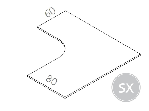 PIANO SAGOMATO PER WORKSTATION 160 X 160 SP.25 MM PROFONDITA' SCRIVANIA P.80 ALLUNGO P.60 - SINISTRO