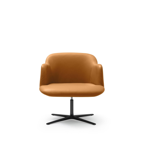 DEEP LOUNGE - Poltrona con braccioli, basamento girevole in alluminio LUCIDO oppure VERN. NERA. L.83 P.83 H 77 cm