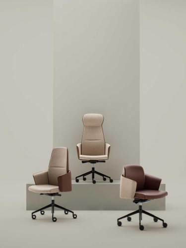 MY BELLE - Poltrona direzionale, meccanismo sincro autopesante multi-blocco ed elevazione a gas (base 5 razze ), base pressofusione d'alluminio spazzolato lucido o verniciato nero opaco a 5 razze diam. 700mm