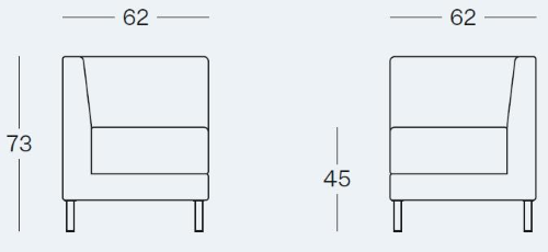 CRUISE - Modulo angolare componibile con struttura in legno, imbottitura in gomma ignifuga, completo di kit per fissaggio degli elementi.Piedini angolari in metallo cromato BS014.C. L.62 CM