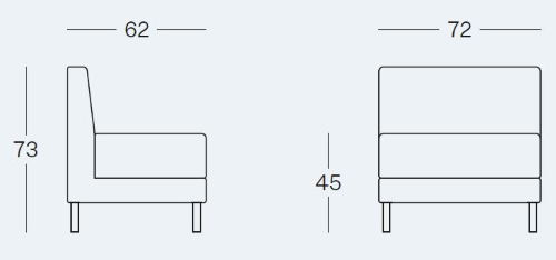 CRUISE - Modulo componibile senza braccioli con struttura in legno, imbottitura in gomma ignifuga, completo di kit per fissaggio degli elementi.Piedini angolari in metallo cromato o antracite BS014.C. L.72 CM