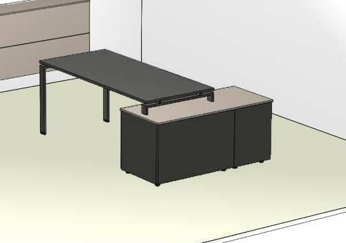 Composizione scrivania L.180 P.80 con piano e struttura GRIGIO TITANIO - Mobile in appoggio L. 135 con 1 parte a giorno e 1 sezione a 2 ante cassa GRIGIO TITANIO e top canapa opaco 