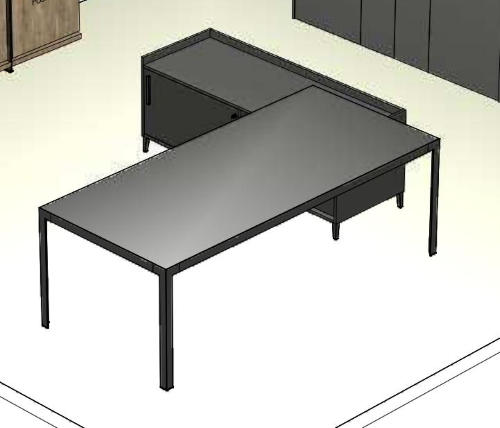 Scrivania L.220 P.100 con struttura e piano grigio titanio - mobile portante L.165 P.60 ad ante con serratura e maniglie PUSH PULL 