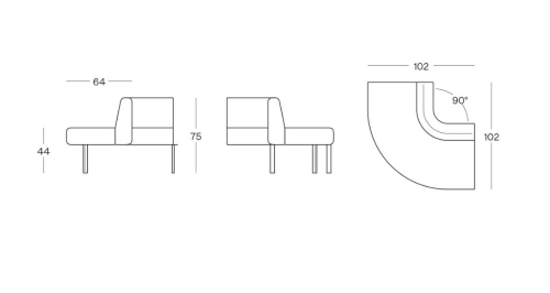 SAIL - Divano modulare - Modulo angolo aperto 90° - interno in legno - imbottitura in gomma ignifuga - gambe smontate verniciate nere