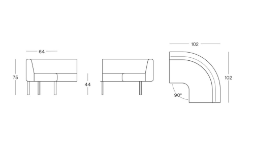 SAIL - Divano modulare - Modulo angolo chiuso 90° - interno in legno - imbottitura in gomma ignifuga - gambe smontate verniciate nere