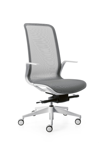 MY MESH - POLTRONA CON POGGIATESTA INTEGRATO, BRACCIOLI FISSI CON DESIGN APERTO, MECCANISMO TX36 ( Oscillante a fulcro avanzato ) RETE NERA