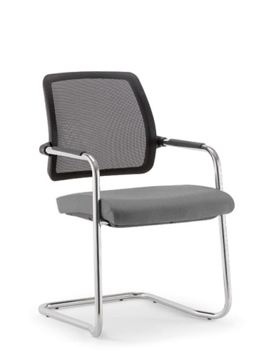 KOS AIR - Seduta visitatore slitta cromata con sedile imbottito, schienale in rete ignifuga, seduta nera, grigio, blu o rossa - 1IM - 5 ANNI DI GARANZIA - CAM - EN16139 - 1022 - 1728