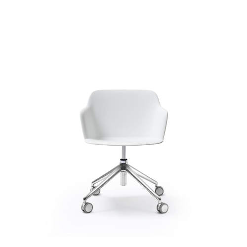 DEEP CUSHION - Poltroncina monoscocca con braccioli in plastica e cuscino rivestito IN TESSUTO CAT.2  Base Leggera 4 razze alluminio su ruote, piastra in alluminio girevole con elevazione