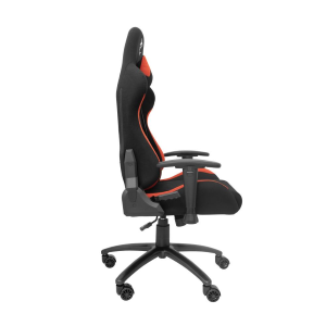 Sedia gaming DARK DEVIL. Poltrona da gioco professionale TESSUTO rosso/nero. Morbida e confortevole imbottitura con supporto per il collo. Regolazione dell'altezza del sedile, Schienale aerato, Braccioli.