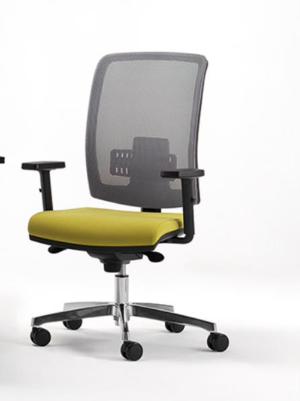 COMETA RETE + TRASLATORE + BASE LUCIDA - Operativa schienale in rete RV reg. Up&Down, BR reg. in altezza con PAD in PU morbido , sedile in schiumato, supporto lombare reg. in altezza e profondità, syncro, ruote maxi D.65 -EN 1335-A-CLASSE 1IM-CAM