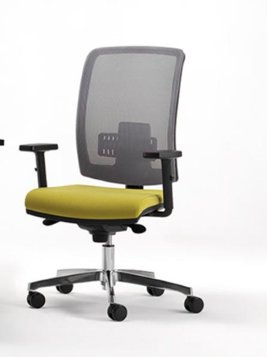 COMETA RETE + TRASLATORE + BASE LUCIDA - Operativa schienale in rete RV reg. Up&Down, BR reg. in altezza con PAD in PU morbido , sedile in schiumato, supporto lombare reg. in altezza e profondità, syncro, ruote maxi D.65 -EN 1335-A-CLASSE 1IM-CAM