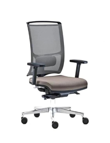 ZED + TRASLATORE + BASE LUCIDA - 416 Operativa con schienale alto in rete RT regolabile in altezza, BRACCIOLI REG. 1D in altezza, Sedile in schiumato ignifugo, Ruote D.65. CLASSE 1IM, UNI EN 1335-B - CAM - GARANZIA 5 ANNI