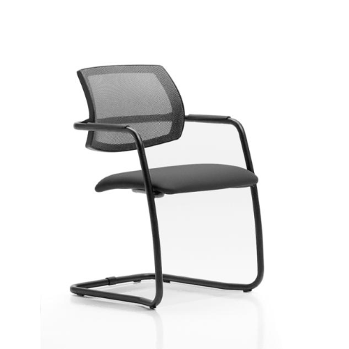 URBAN CR -  seduta collettività SU SLITTA CROMATA con sedile imbottito  e schienale in rete - 