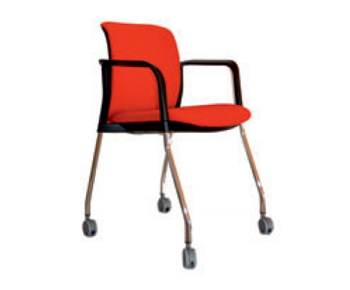 LINK - Seduta fissa 4 gambe CON RUOTE e braccioli imbottita - struttura cromata