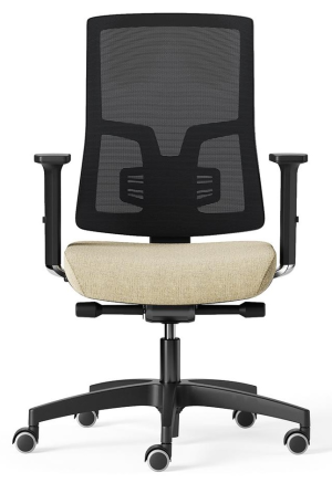 KIKU - POLTRONA ERGONOMICA CON SCHIENALE IN RETE POLO, SUPPORTO LOMBARE REG. IN H, BRACCIOLI 2D REGOLABILI IN ALTEZZA E PROFONDITA', MECCANISMO AUTOTARANTE SINCRO IN 3 POSIZIONI, GAS, BASE IN NYLON NERO, RUOTE GOMMATE PER PAVIMENTI DURI - CAT.B