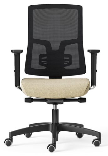 KIKU - POLTRONA ERGONOMICA CON SCHIENALE IN RETE POLO, SUPPORTO LOMBARE REG. IN H, BRACCIOLI 2D REGOLABILI IN ALTEZZA E PROFONDITA', MECCANISMO AUTOTARANTE SINCRO IN 3 POSIZIONI, GAS, BASE IN NYLON NERO, RUOTE GOMMATE PER PAVIMENTI DURI - CAT.B