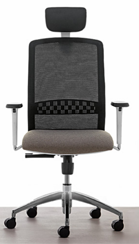 TEKNA WHITE 01/PT CON POGGIATESTA - Poltrona ergonomica EN1335 81/2008 - BRACCIOLI 3D BIANCHI CON PAD. Meccanismo sincronizzato, BASE ALLUMINIO LUCIDO, sedile  RIV.CAT.B e schienale in RETE IGNIFUGA TEDDY NERA(+€14,40 Rete ignifuga Teddy colorata ) 5 ANNI