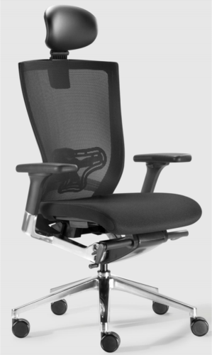 MILANI Xchair-48H Poltrona ergonomica direzionale FULL OPTIONAL - SCHIENALE IN RETE NERA - Movimento sincronizzato con TRASLATORE - supporto lombare 3D - poggiatesta regolabile in 3D - Braccioli reg. 3D. Ruote maxi d.65 autofrenanti. Base alluminio lucido