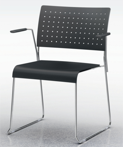 VALE B - POLTRONA CON BRACCIOLI - STRUTTURA A SLITTA IN ACCIAIO CROMATA D. 11 mm - SCOCCA IN POLIAMMIDE IGNIFUGO AUTOESTINGUENTE DI CLASSE1 COLORATO IN MASSA IN 3 COLORI : NERO-BIANCO-ANTRACITE L.64 P.56 H.80 