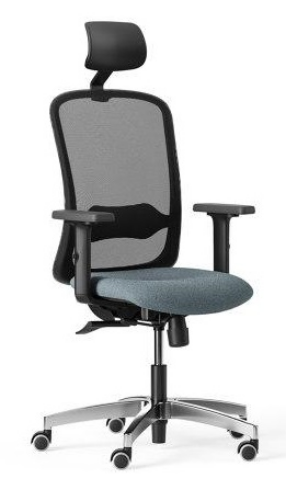 TAKK BLACK MESH - POLTRONA ERGONOMICA CON POGGIATESTA SINCRO S2, TRASLATORE DI PROFONDITA', SCHIENALE IN RETE, SUPPORTO LOMBARE REG. IN H, BRACCIOLI 2D REGOLABILI IN ALTEZZA E PROFONDITA', GAS,  BASE IN NYLON NERO, RUOTE GOMMATE PER PAVIMENTI DURI - CAT.B