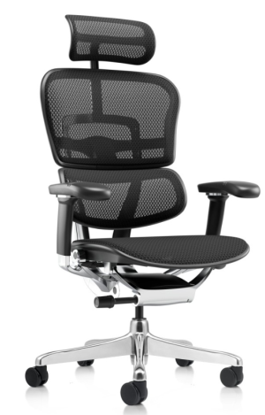 ERGOHUMAN EVOLUTION TASC - Poltrona ergonomica CON POGGIAPIEDI - Schienale e sedile in MESH con rilascio di pressio, poggiatesta 2D, sostegno lombare 6D regolabile in alt. e prof., traslatore di seduta, braccioli 5D, base 5 razze all. lucido