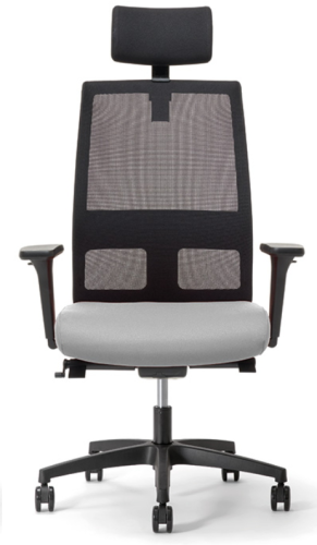 OMNIA 01 - SCHIENALE ALTO IN RETE CON POGGIATESTA-Braccioli regolabili 1D+PAD MORBIDO-Meccanismo Synchron MULTI-BLOCCO+TENSIONATORE+TRASLATORE-Base NERA-Ruote GOMMATE D.50-Supporto lombare reg.-GARANZIA 10 ANNI-EN.1335 B-CAM-CLASSE 1IM