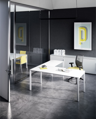 POP EASY Scrivania P.60 L.xxx H.74 cm - Struttura metallica in 9 colori + cromato - Piani in 9 melaminici + 8 varianti con bordo a contrasto e 2 in vetro verniciato - IN FAST DELIVERY CON PIANO BIANCO O ROVERE E STRUTTURA BIANCA, ALLUMINIO O NERA