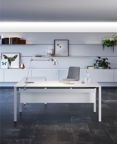 POP EASY Scrivania P.60 L.xxx H.74 cm - Struttura metallica in 9 colori + cromato - Piani in 9 melaminici + 8 varianti con bordo a contrasto e 2 in vetro verniciato - IN FAST DELIVERY CON PIANO BIANCO O ROVERE E STRUTTURA BIANCA, ALLUMINIO O NERA