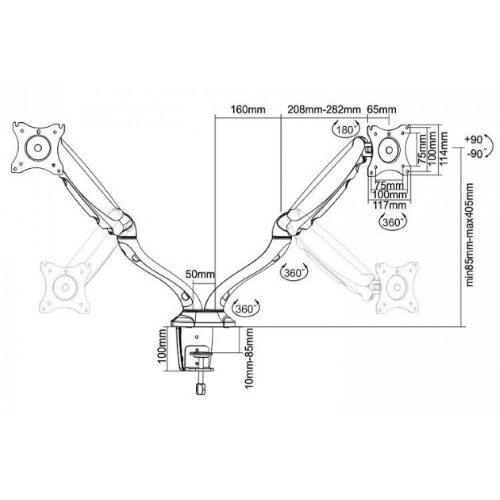 Supporto Scrivania Doppio Monitor 13-27 Molla a Gas Ripiano Tastiera